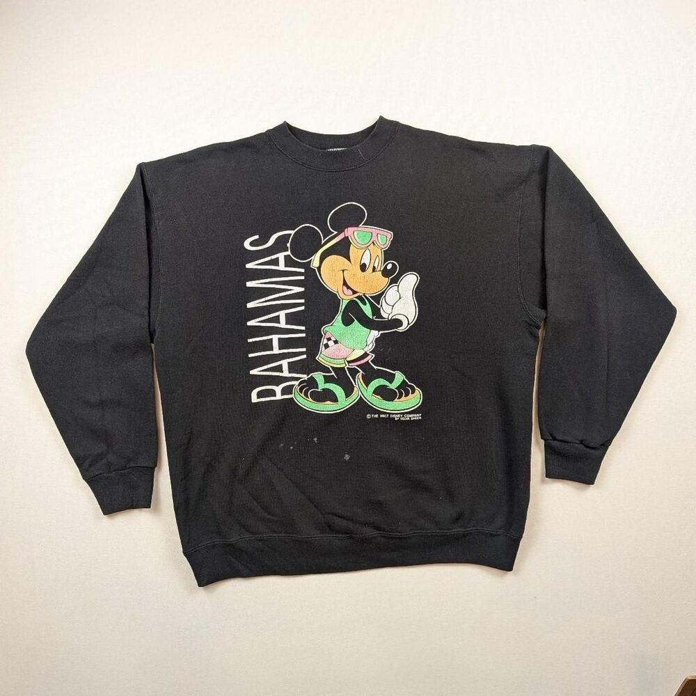 Vintage Disney Mickey Bahamas Vacation Velva Sheen Black Retro Sweatshirt XL